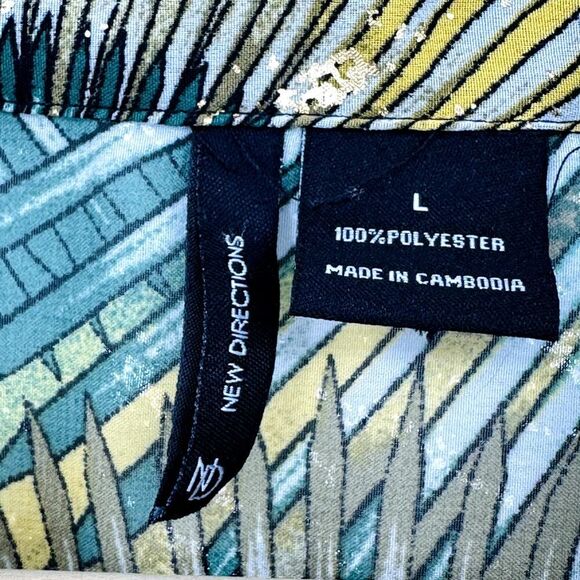 New Directions Sunburst Fireworks Blouse Womens Size Large Green Gold Yellow - Picture 4 of 11